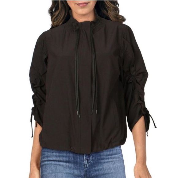 Kobi Halperin Womens Gianna Black Ruched Ruffle Lightweight Jacket Large - Picture 1 of 6